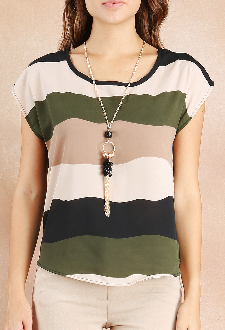 Color Waved Dressy Top W/Necklace