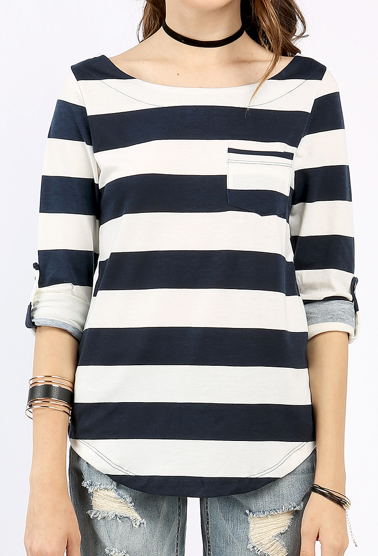 Striped Roll-Up Casual Top
