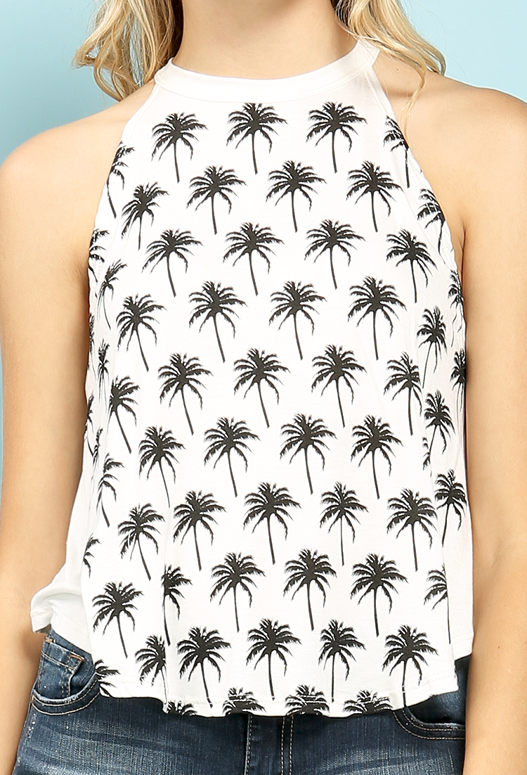 Palm Tree Patterned Sleeveless Top
