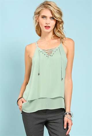 Lace Up Cami Dressy Top