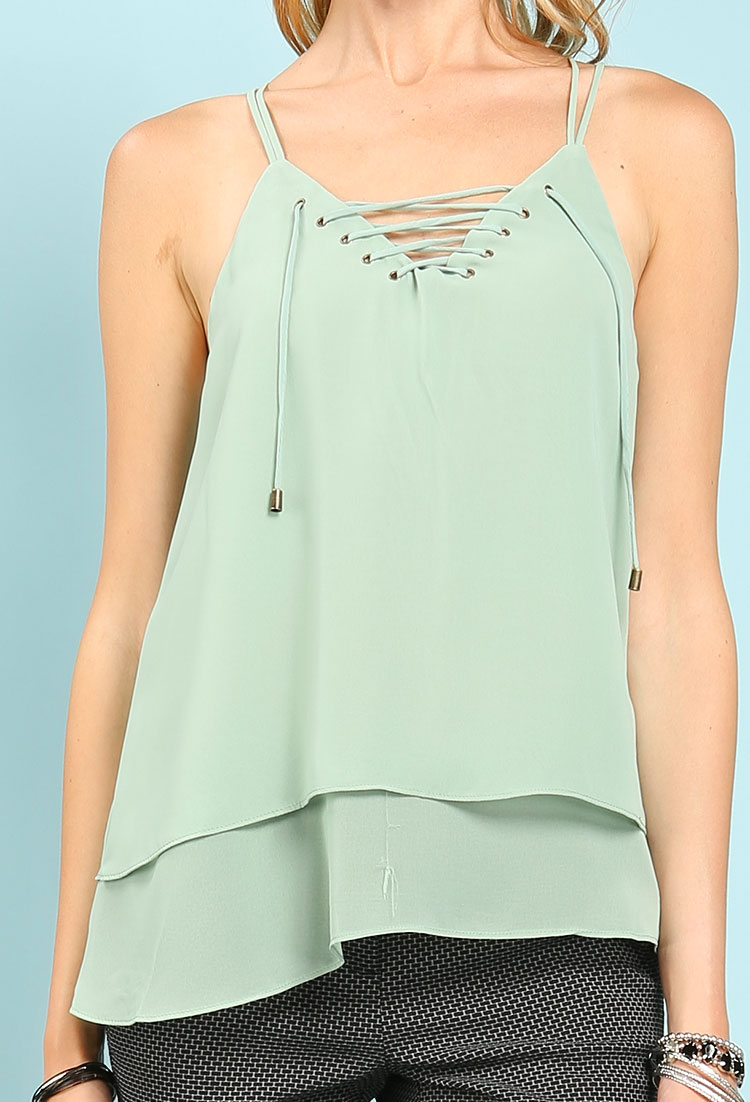 Lace Up Cami Dressy Top