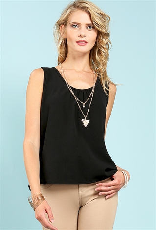 Back Lace Overlay Top W/Necklace