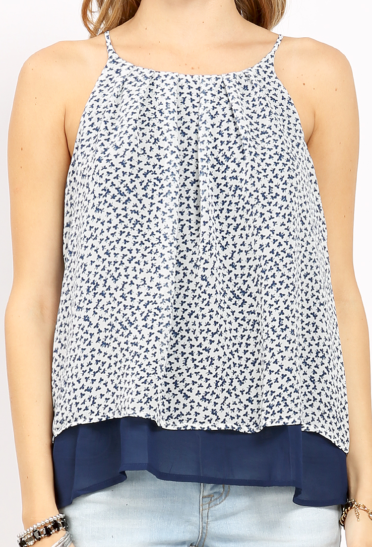 Leaf Patterned Chiffon Cami Top