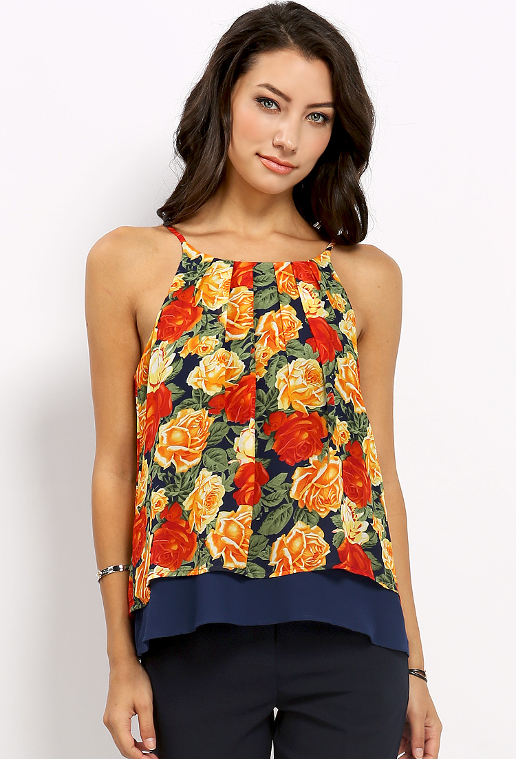 Floral Pattern Lace Overlay Cami Top