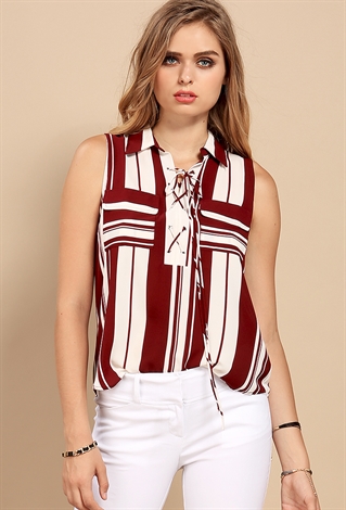 Sleeveless Stripe Pocket Shirt
