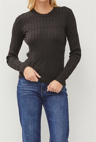 Crew Neck Cable Sweater Top 